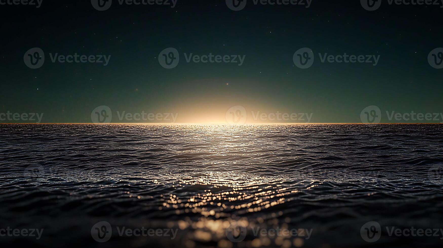 A sunset over the ocean with a bright light shining photo