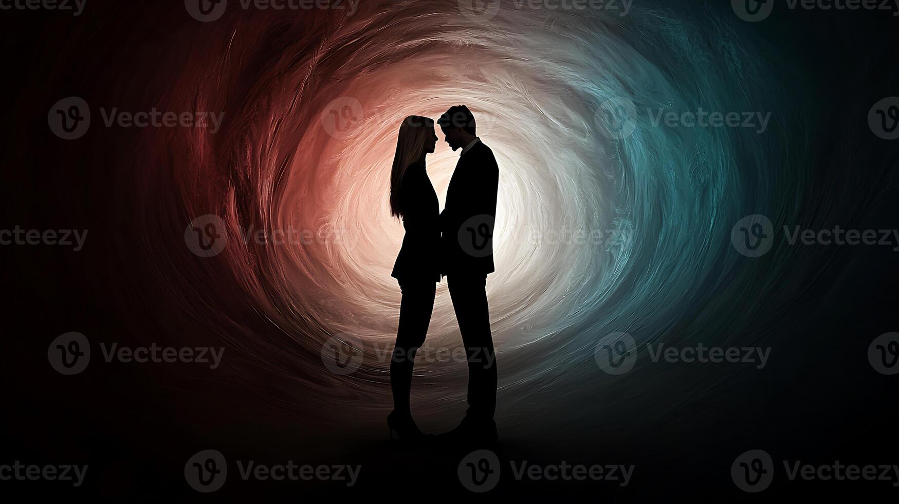 A couple in silhouette standing in front of a vortex photo