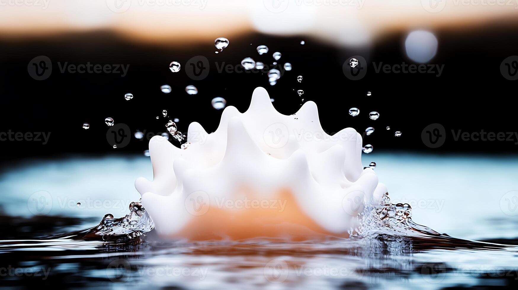 A white egg is splashing into the water photo