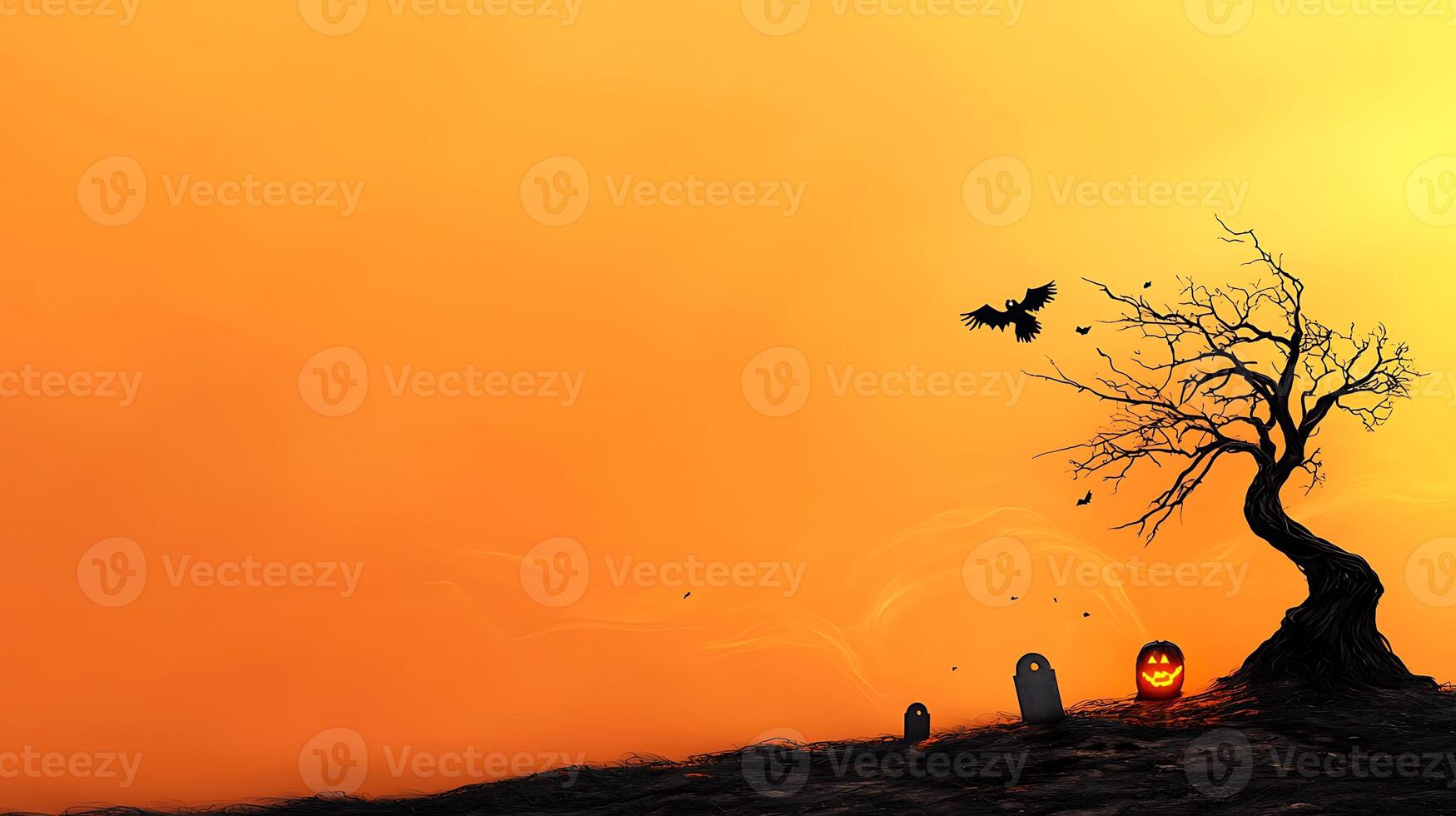 Halloween background with a tree and tombstones photo