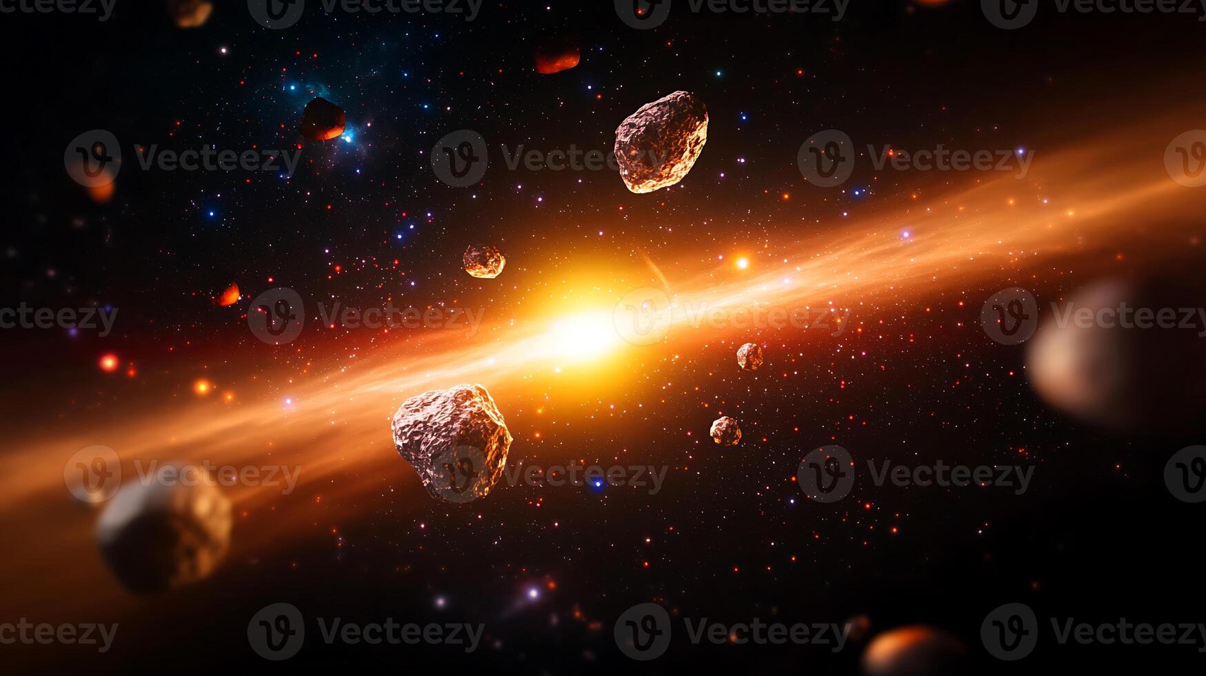 An image of asteroids and planets in space photo