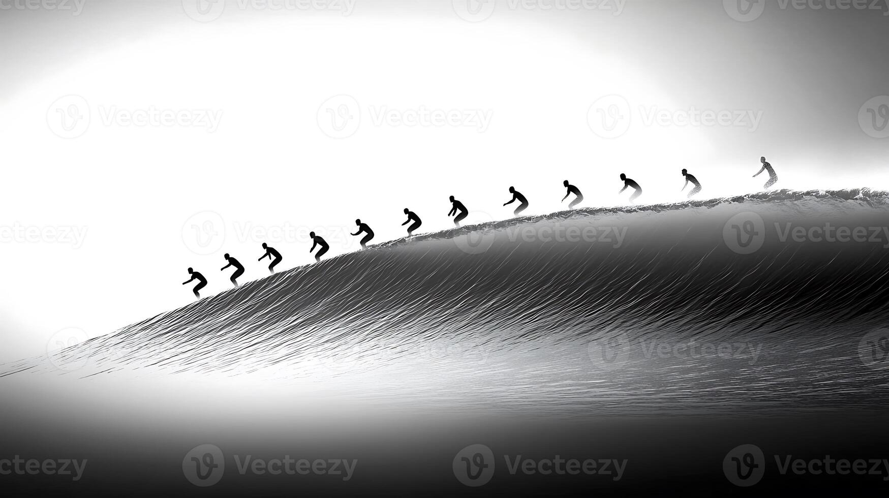 A group of people are riding on top of a wave photo