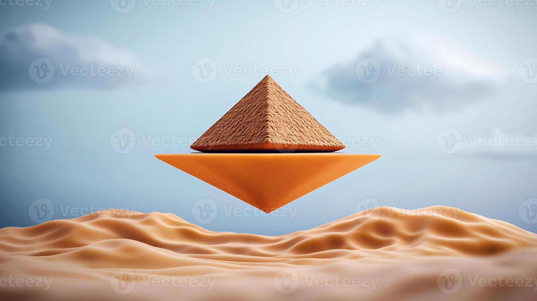 An egyptian pyramid floating in the desert photo