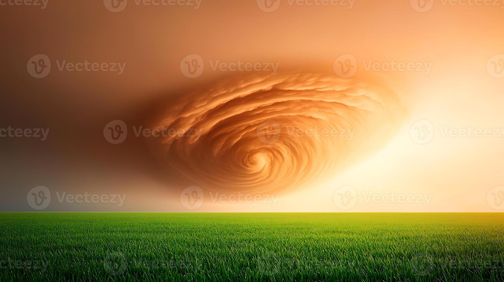 A tornado is seen in the sky over a field photo