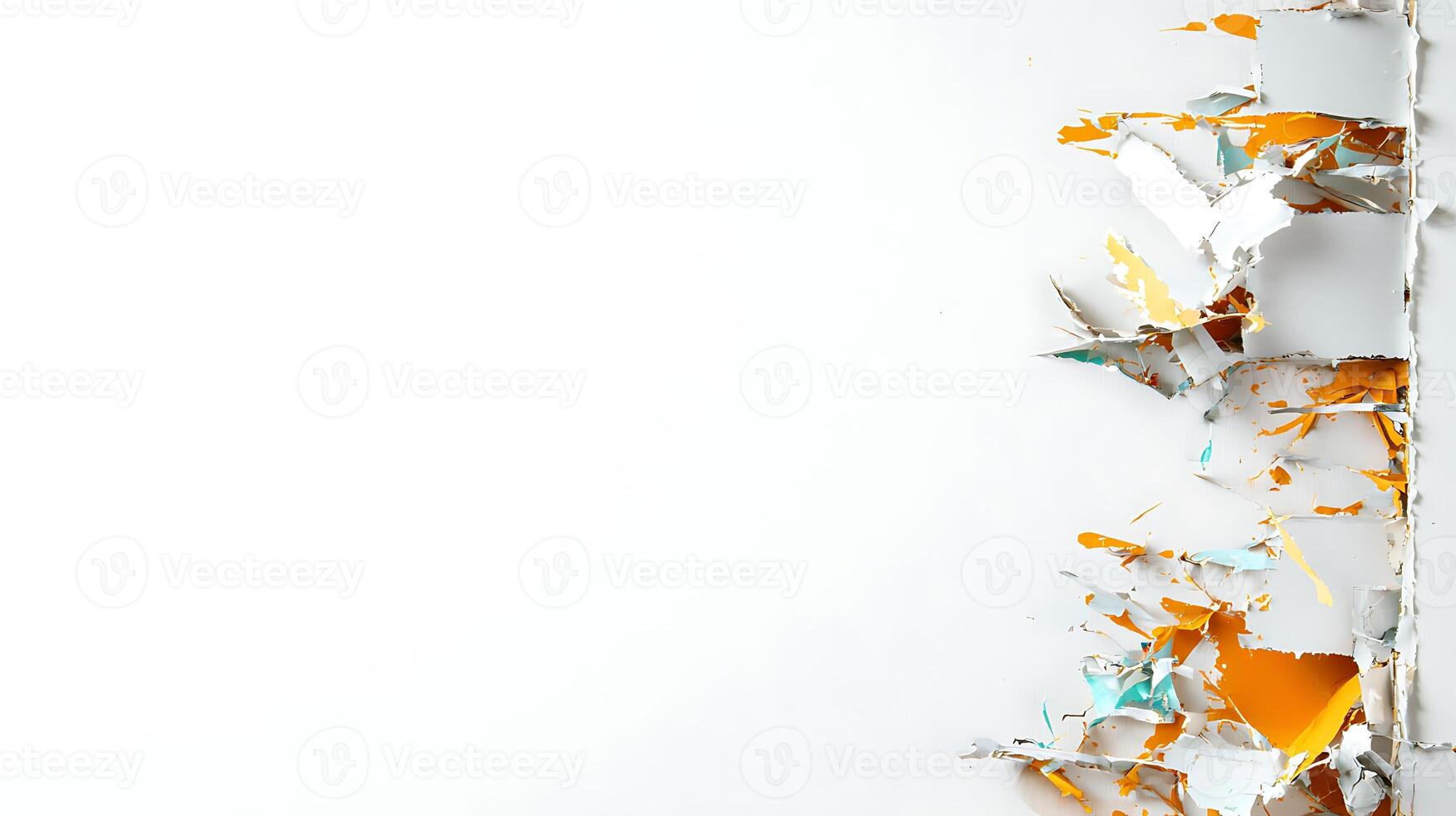 A white wall with a broken piece of paper photo