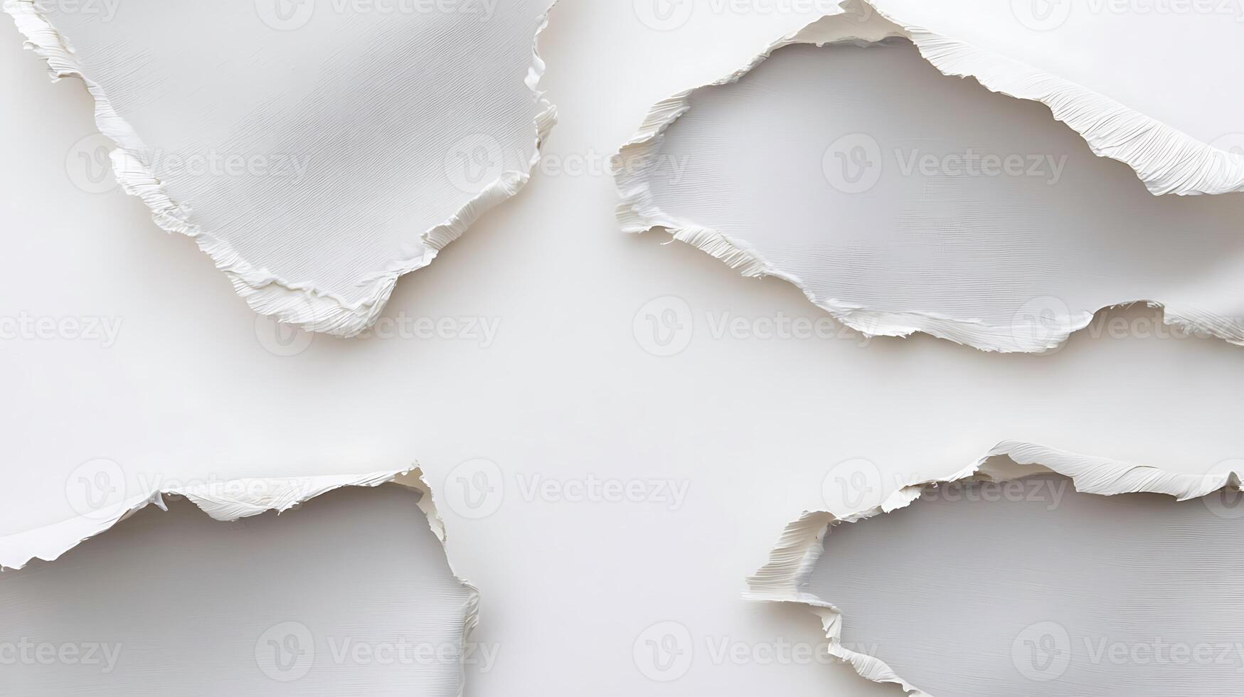 Several pieces of white paper torn in half photo