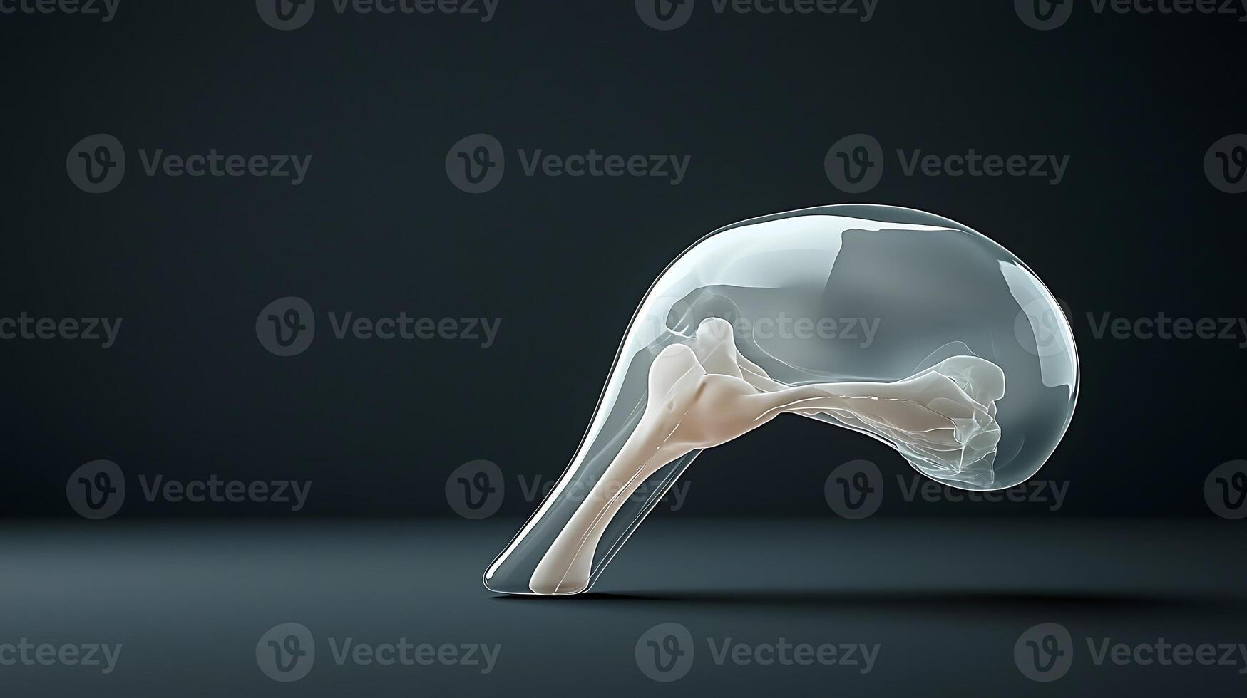 A human skeleton is shown in a glass case photo
