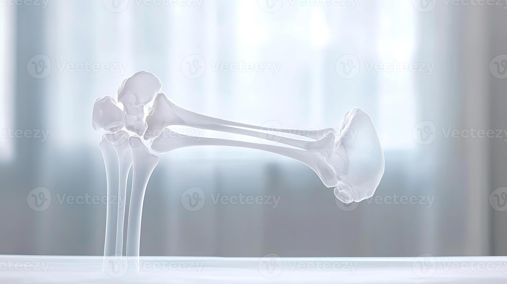 A skeleton is standing in front of a window photo