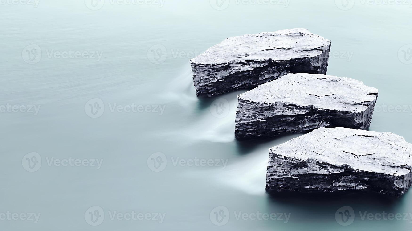 Three large rocks in the water with a long exposure photo