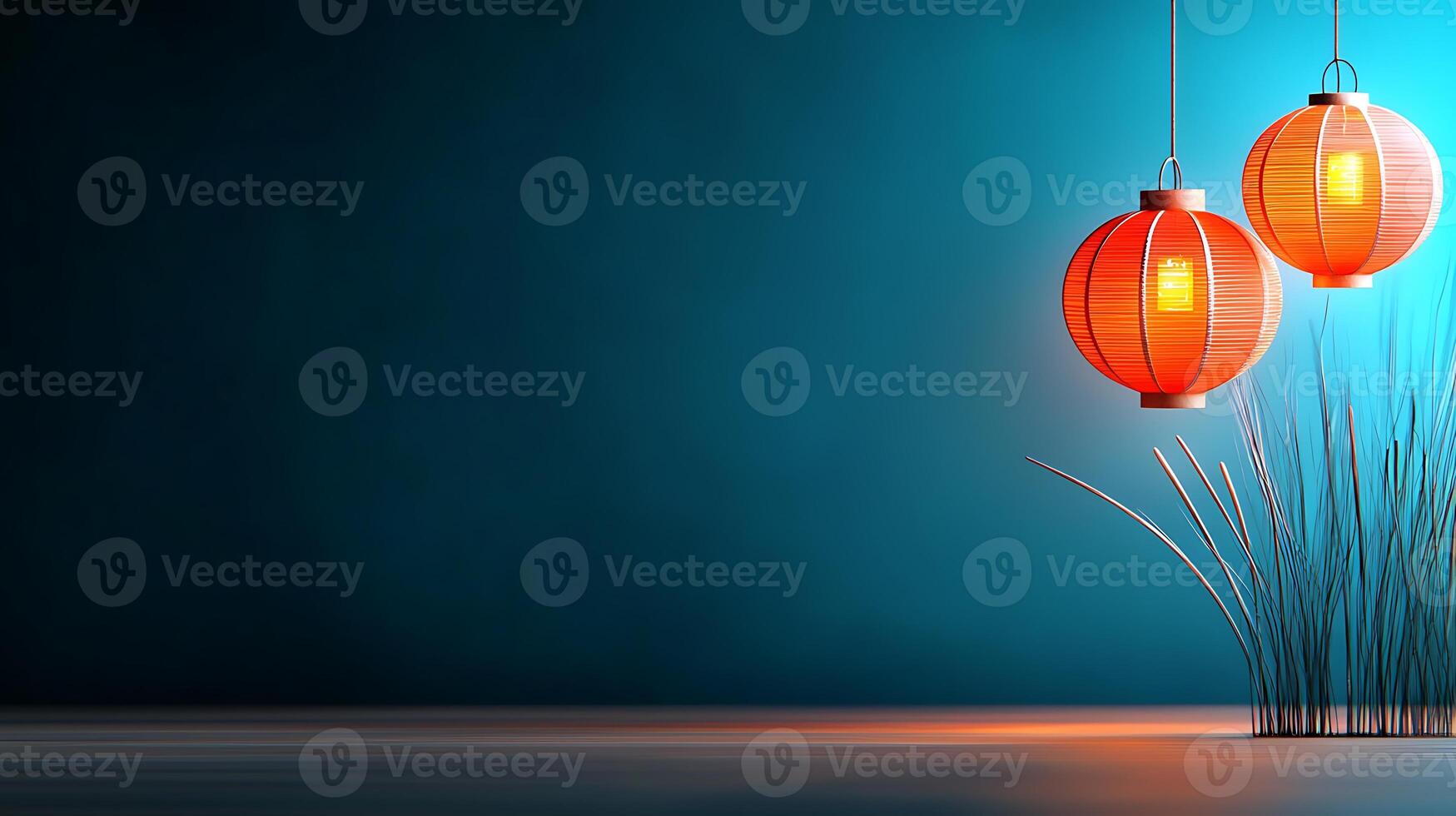 Three red lanterns hanging from a string photo