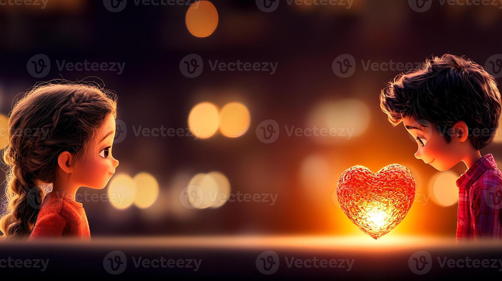 Two children looking at a heart shaped object photo
