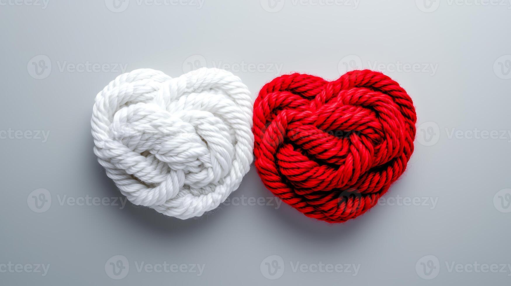 Two red and white ropes in the shape of a heart photo