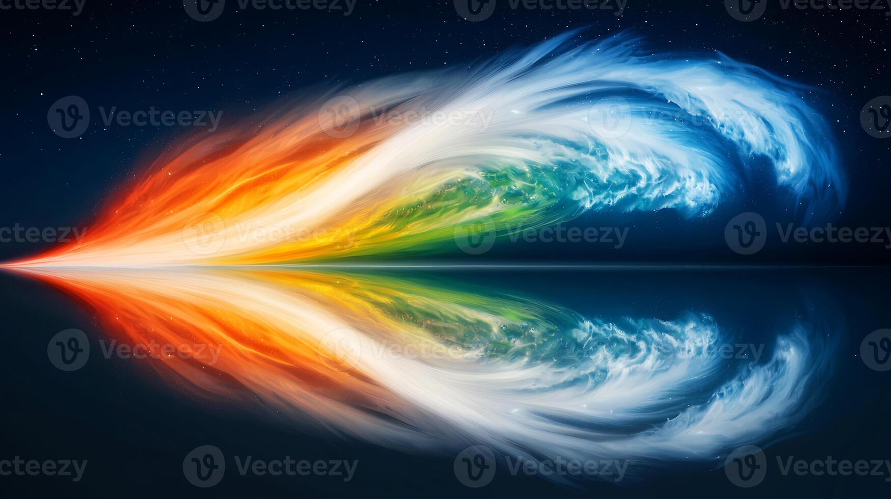 A colorful wave is reflected in water photo