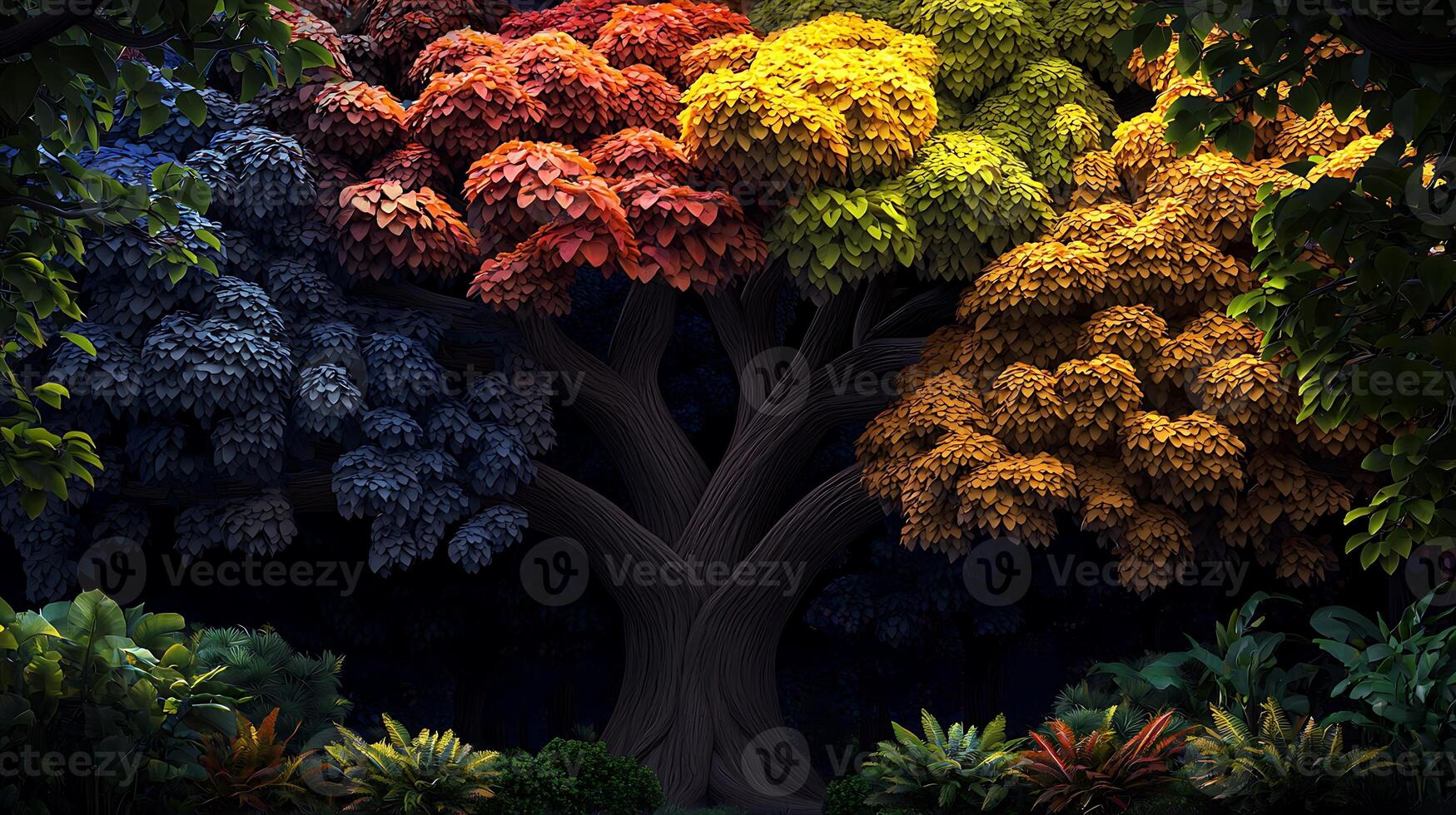 A tree with many different colored leaves photo