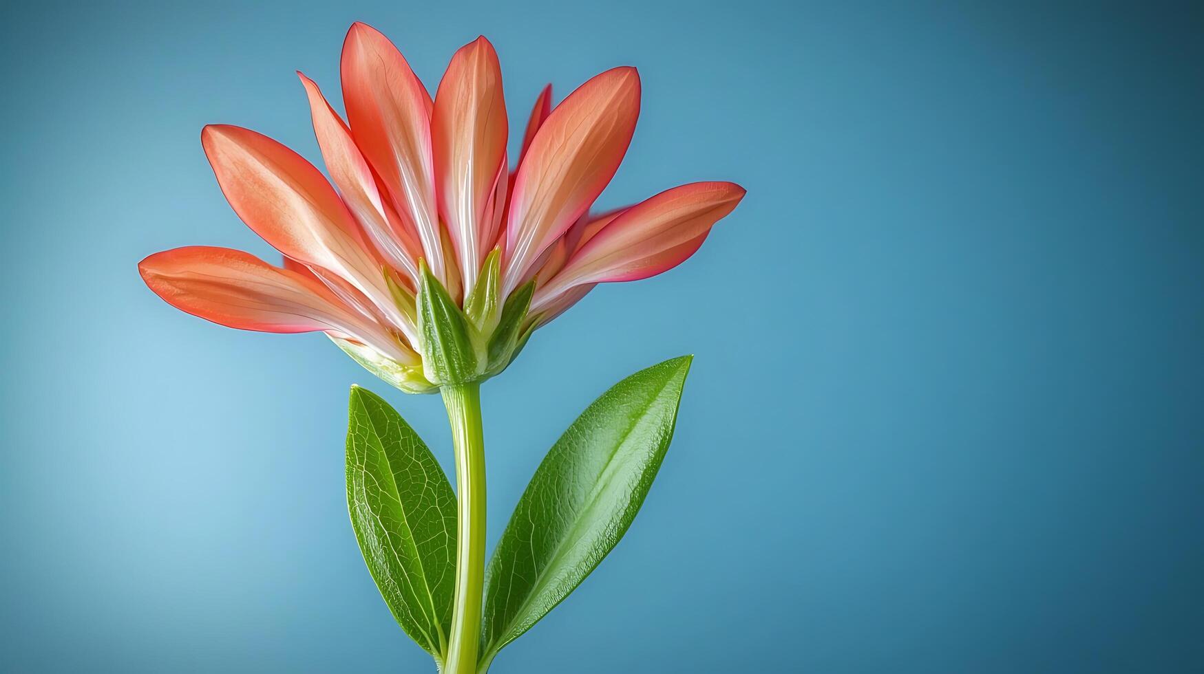 A single red flower is on a blue background photo