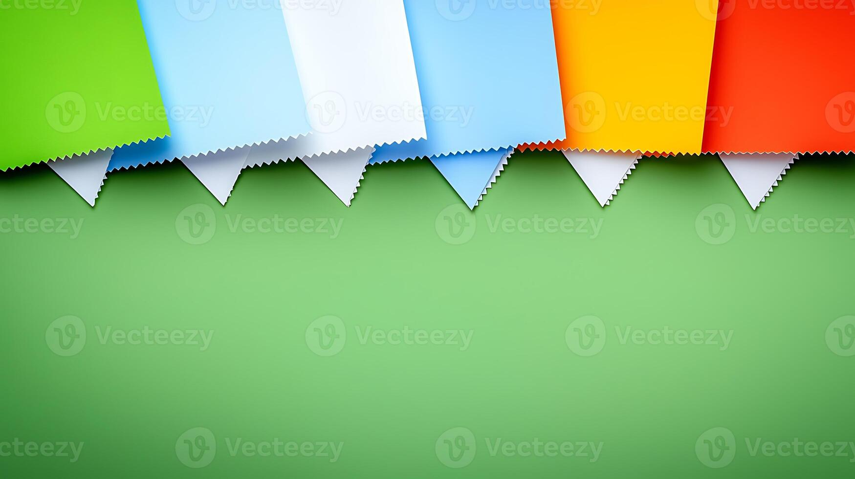 Colorful paper flags on green background photo