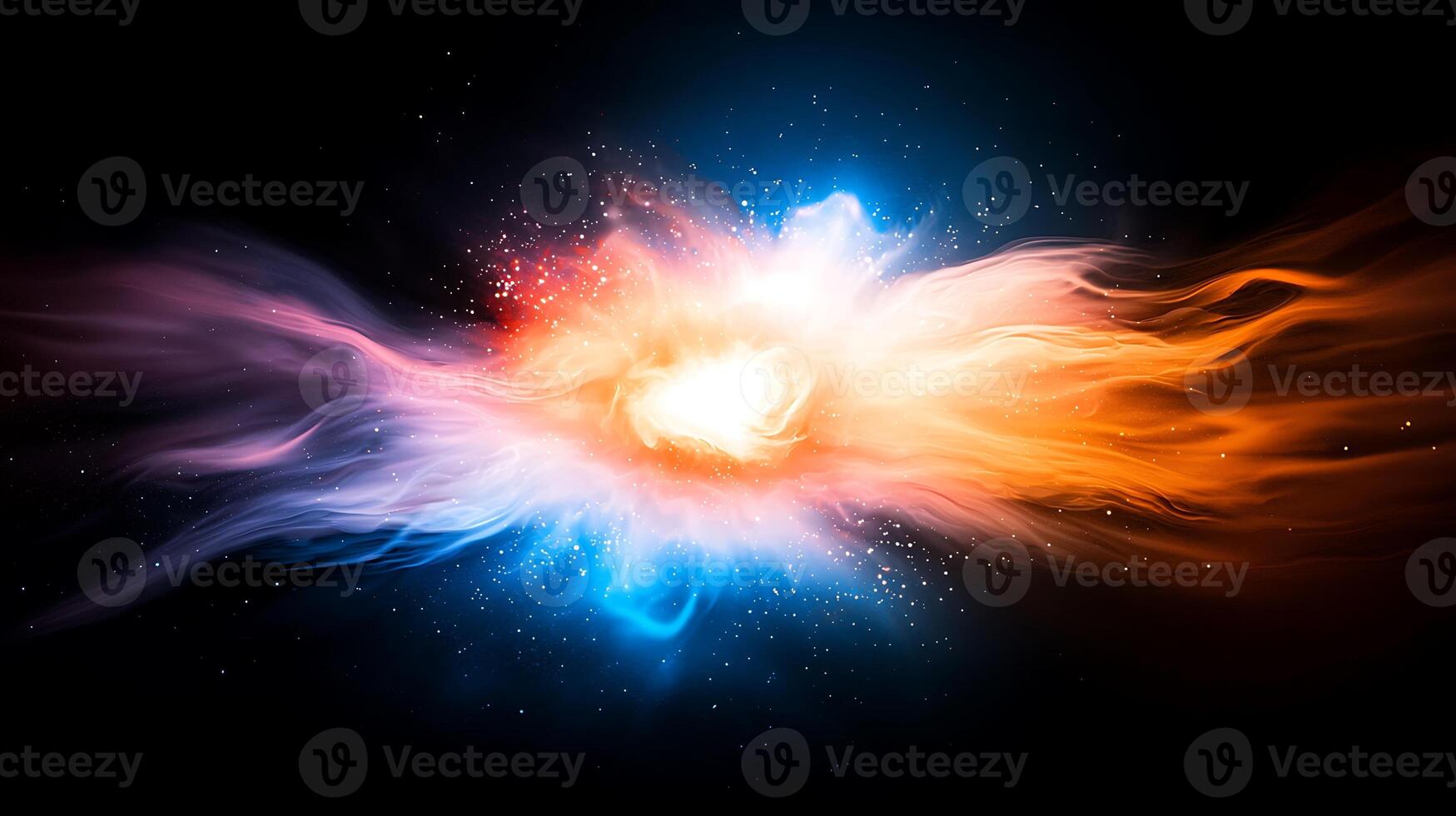 A colorful explosion with a blue and orange light photo