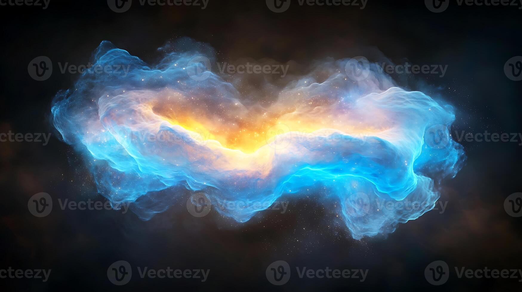 Blue and yellow smoke cloud on black background photo