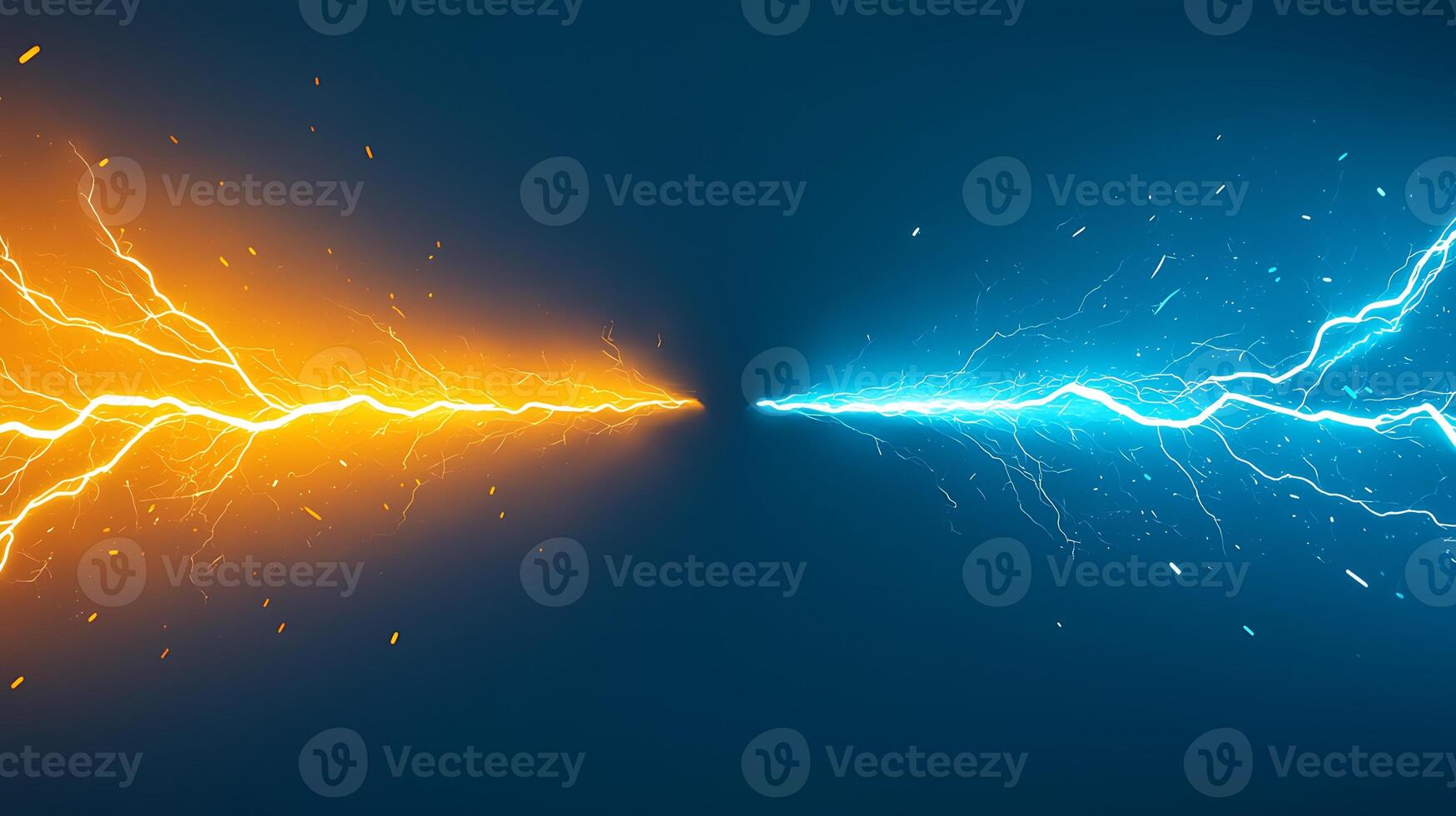 Two lightning bolts are shown on a blue and orange background photo