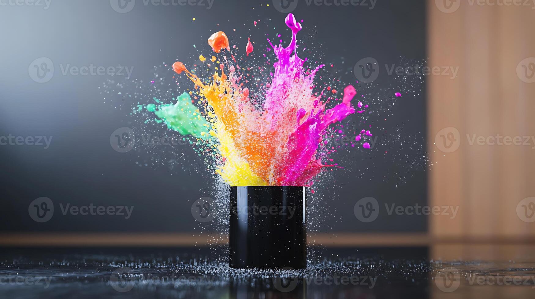 Colorful splash of paint in a black vase photo