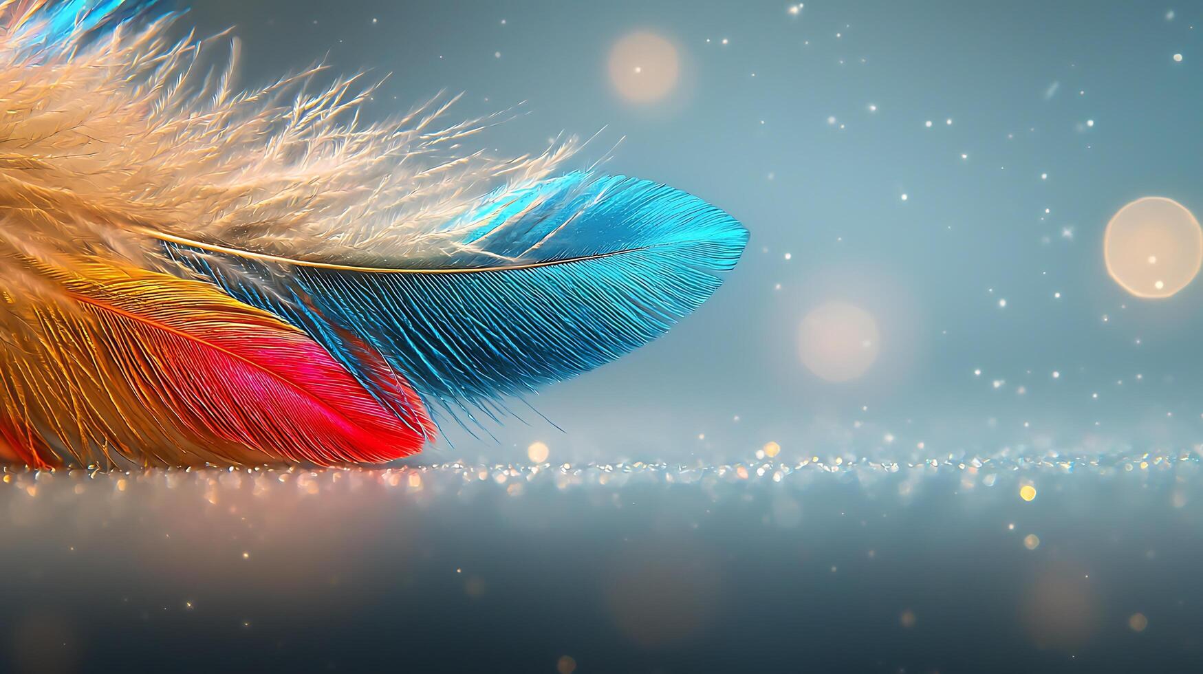 A colorful feather laying on the ground photo