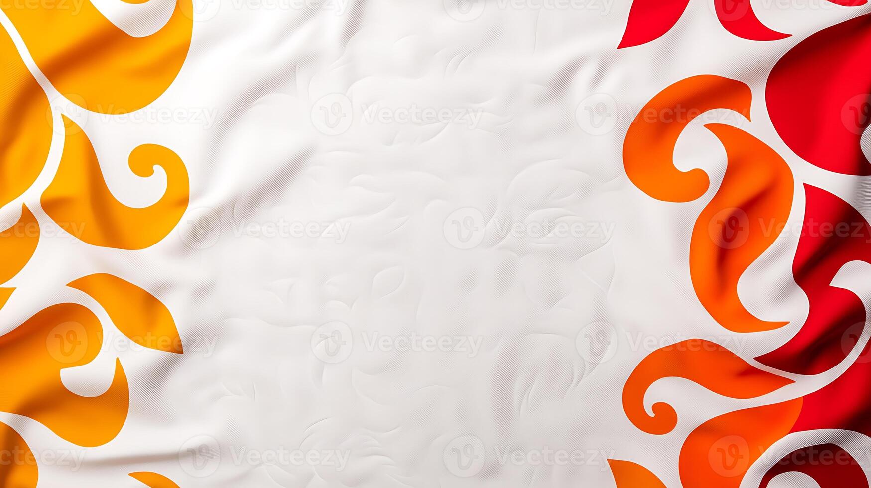 A red, orange and white flag with swirls photo