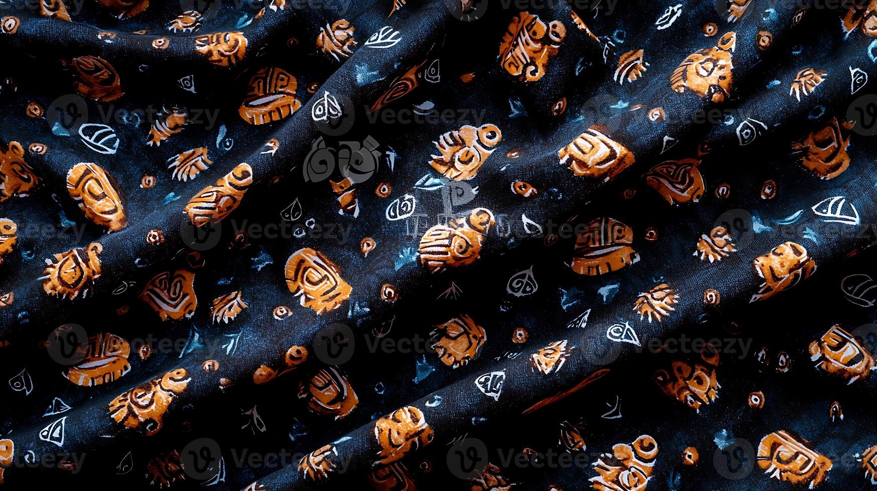 A close up of a black and orange patterned fabric photo