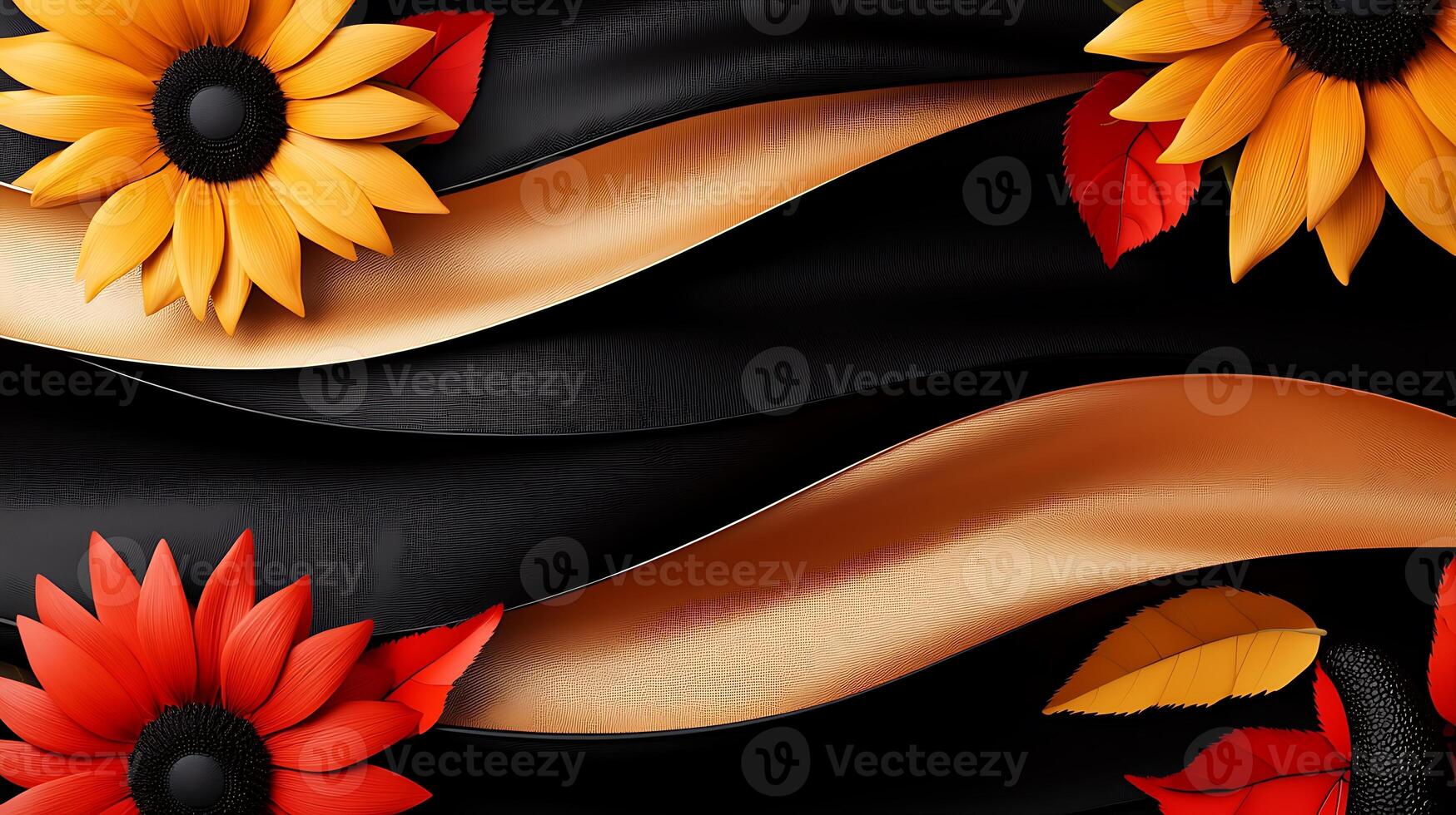 A black background with flowers and leaves photo