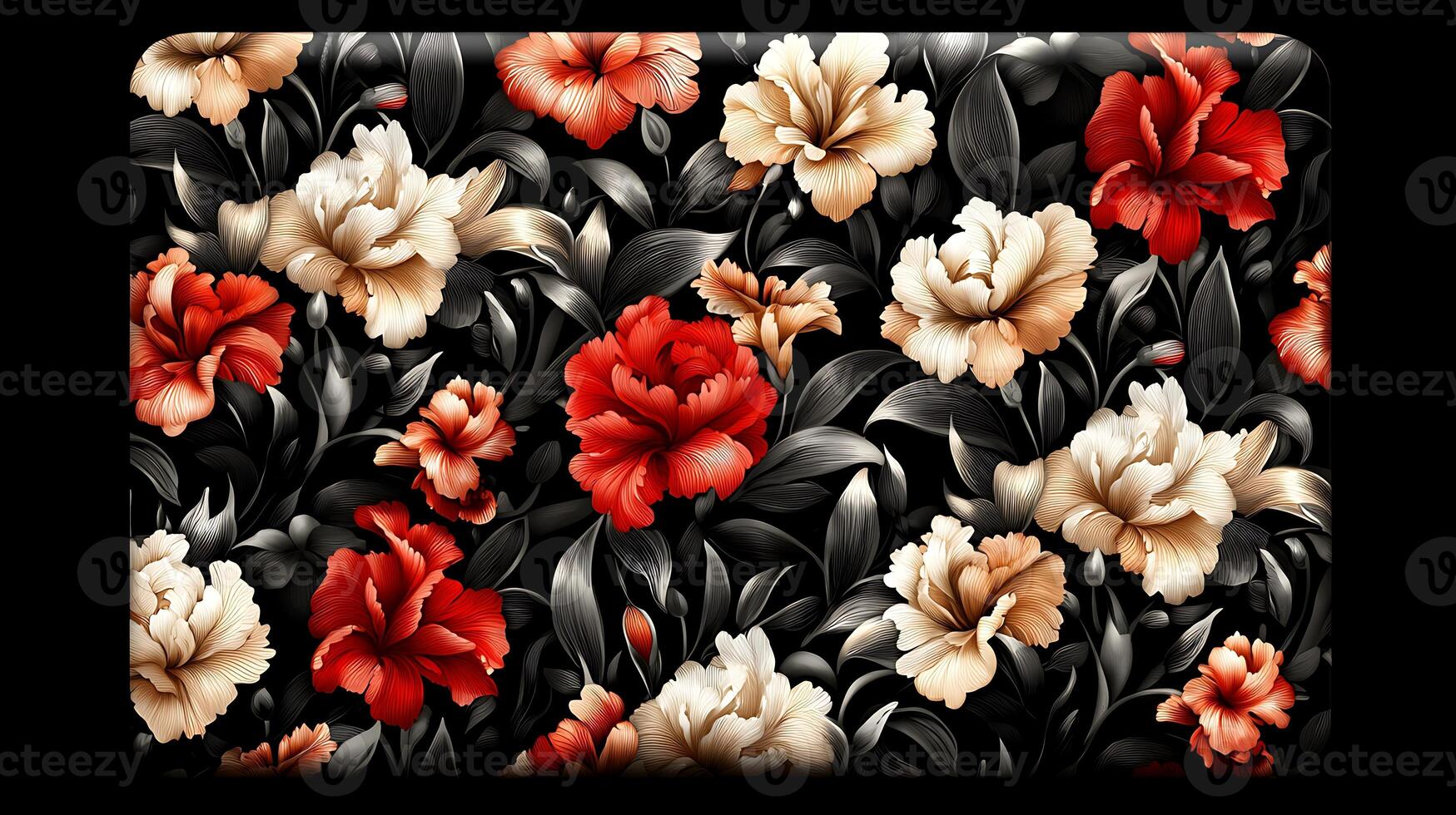 A black and red floral pattern on a square tile photo