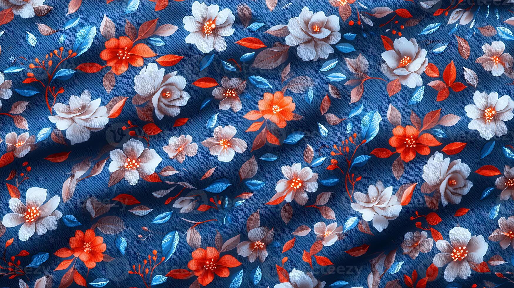 Floral fabric with blue and red flowers photo