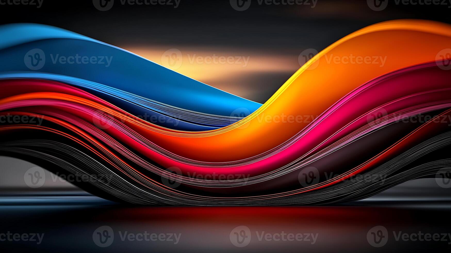 Colorful abstract waves on a black background photo