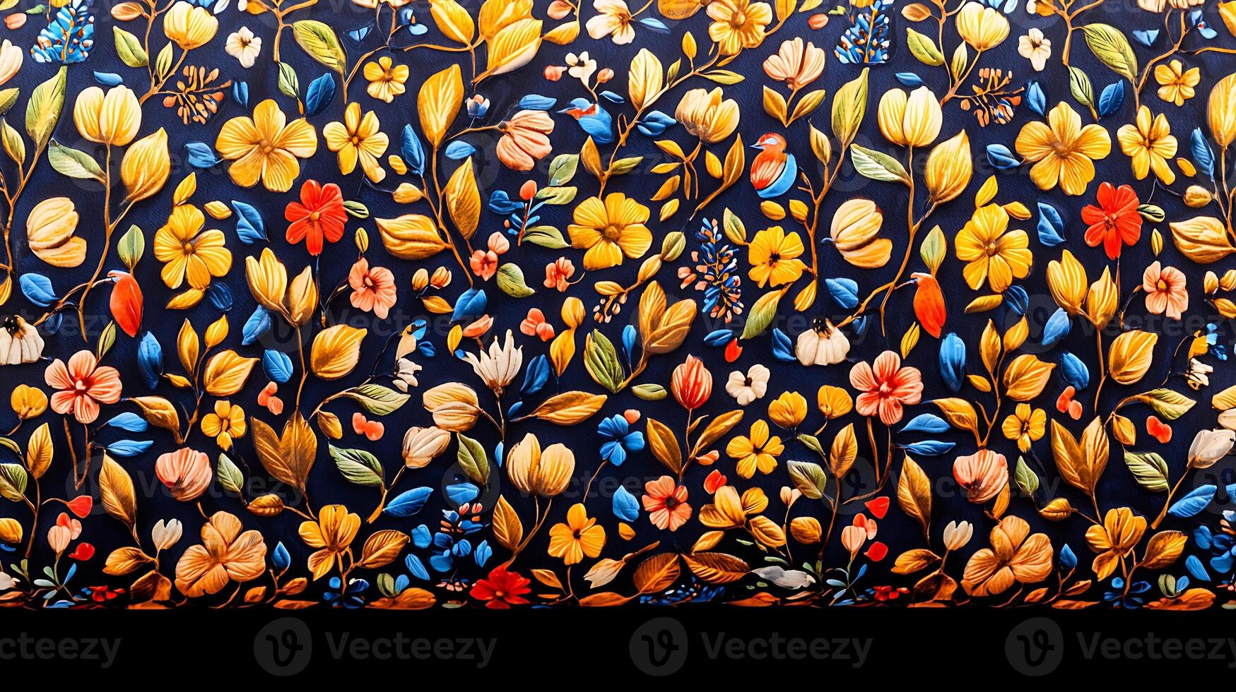 A colorful floral pattern on a dark blue background photo
