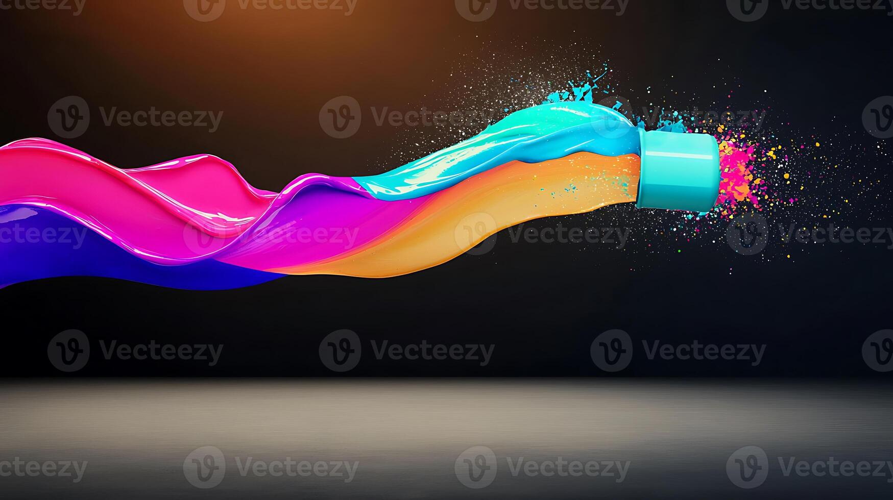 Colorful liquid flowing out of a bottle photo