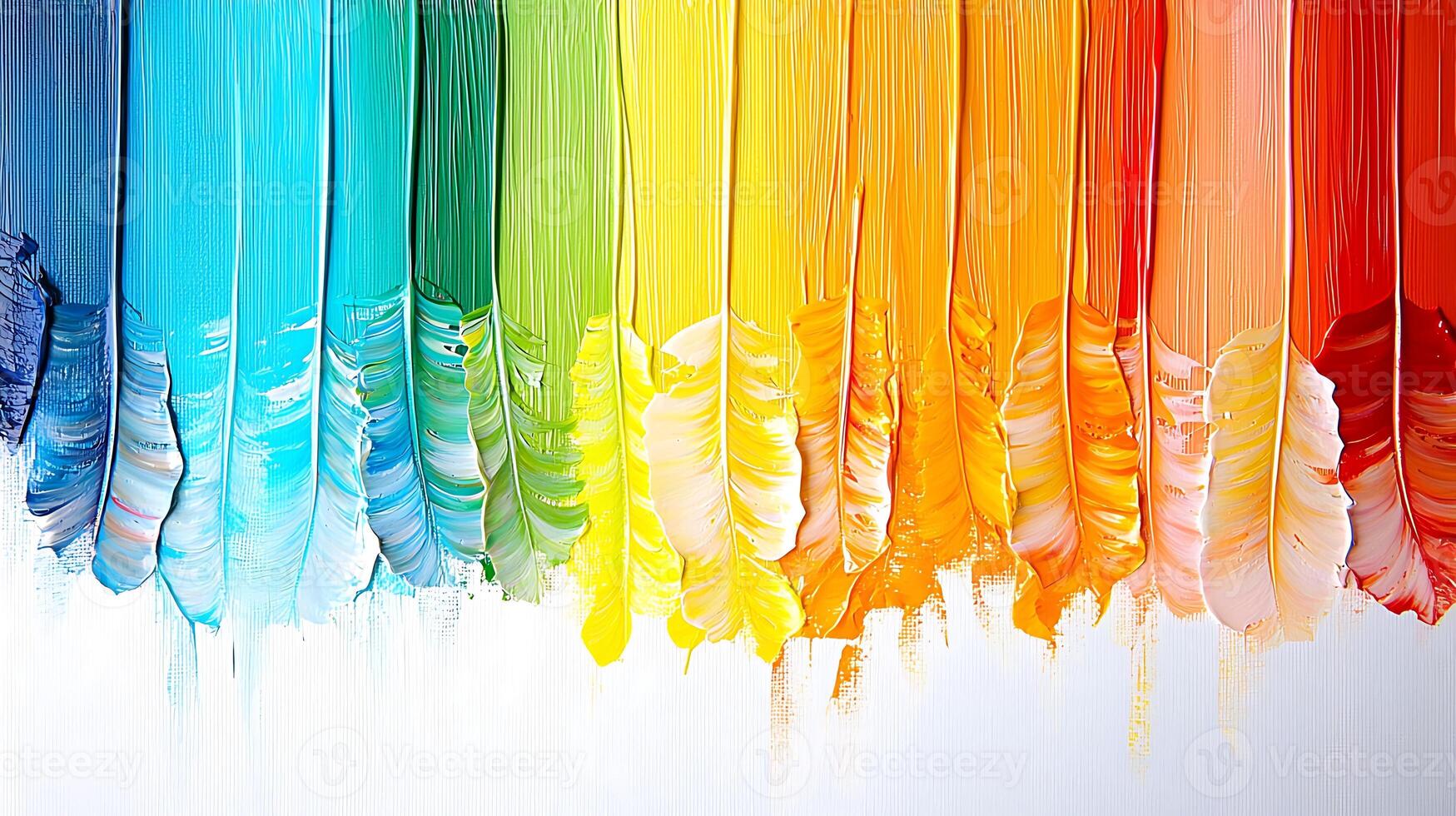 A rainbow colored paint splattered on a white wall photo