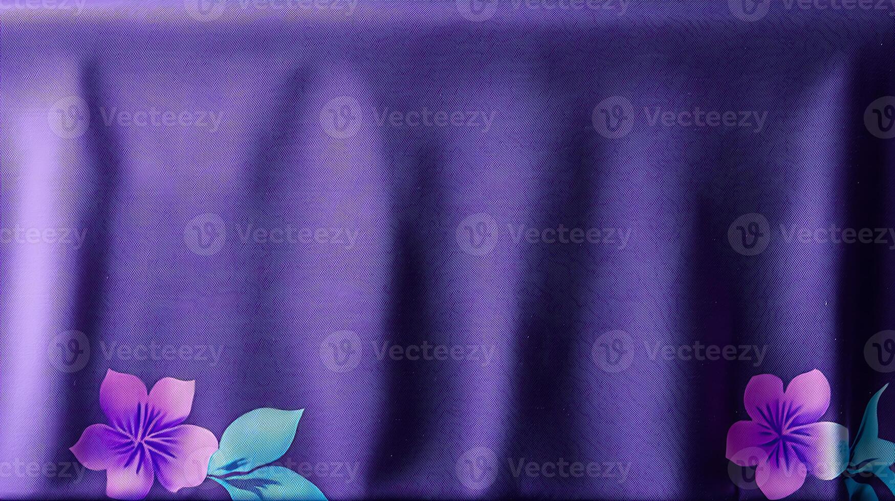 A purple tablecloth with blue flowers on it photo