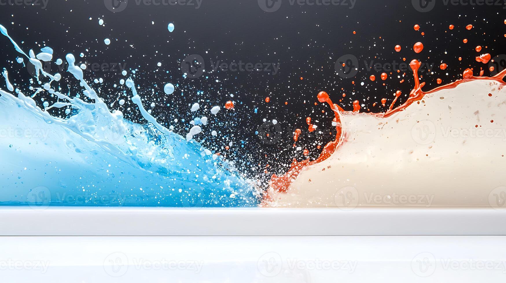 A white and blue liquid splashing into a white surface photo
