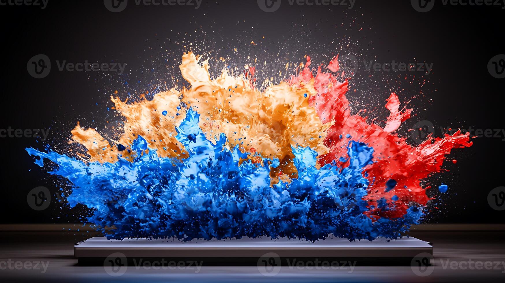 Colorful explosion of paint on a black background photo