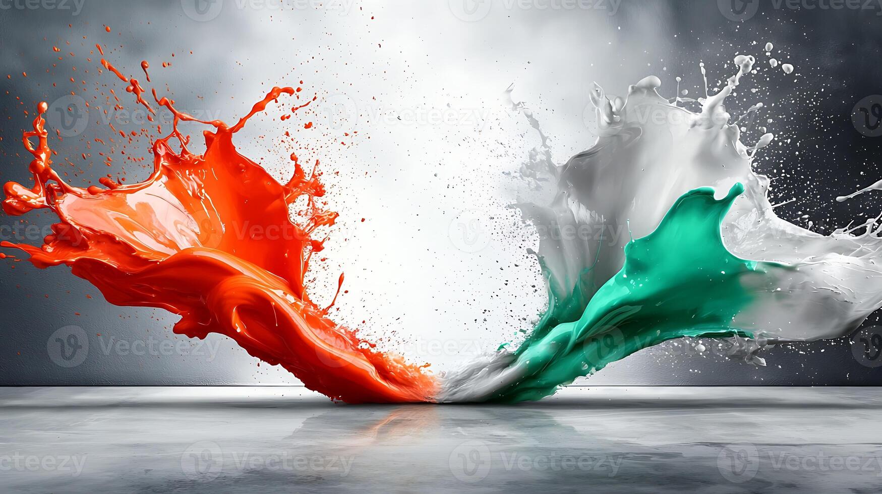 Two colors of paint splashing into each other photo