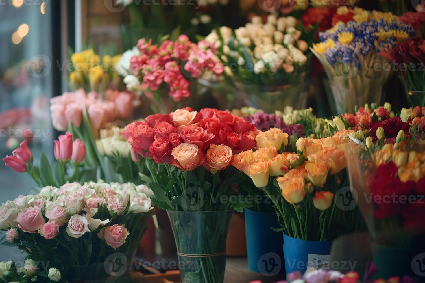 Vibrant display of colorful spring flowers photo