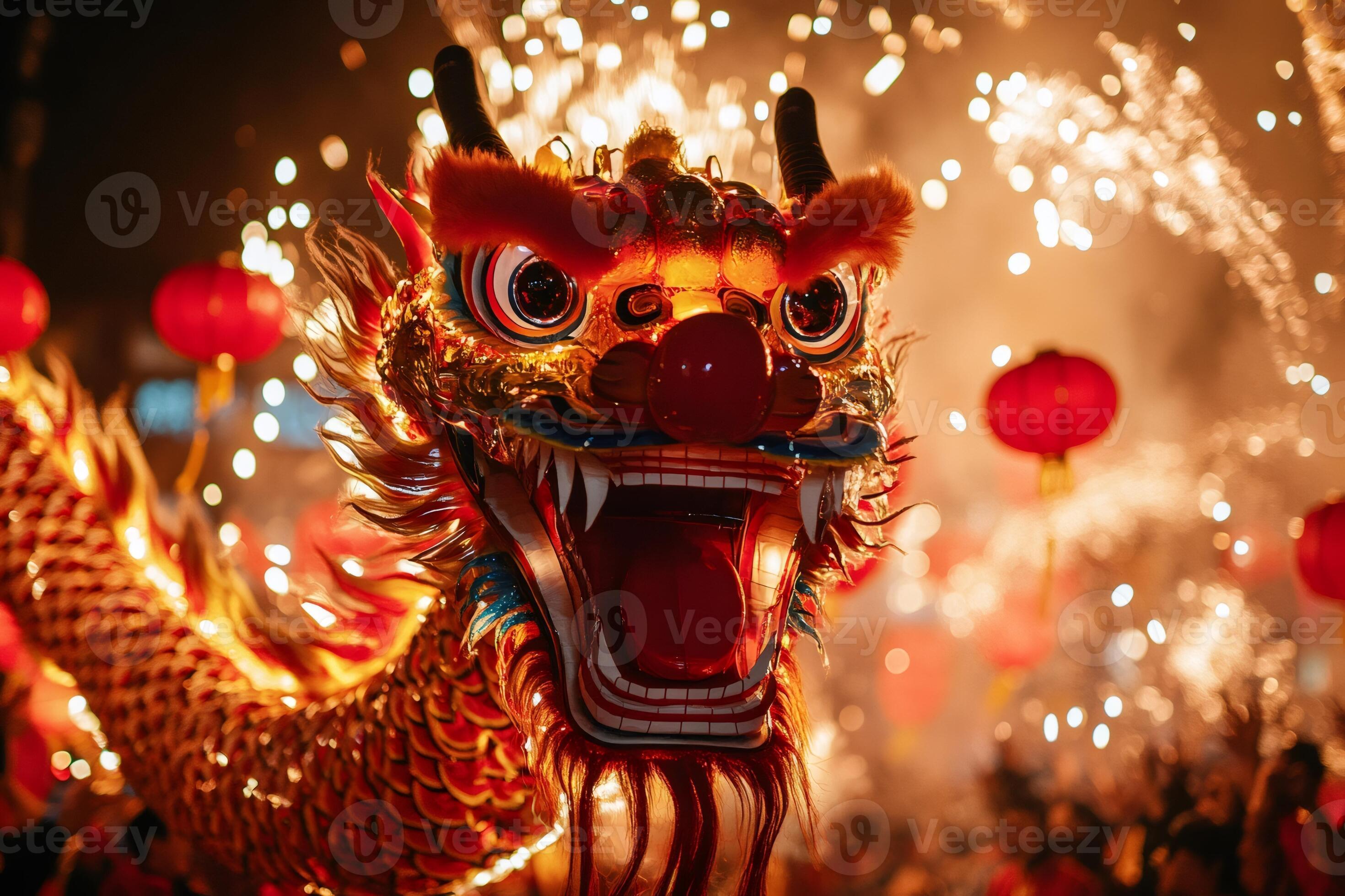 Chinese dragon dancing during lunar new year celebrations