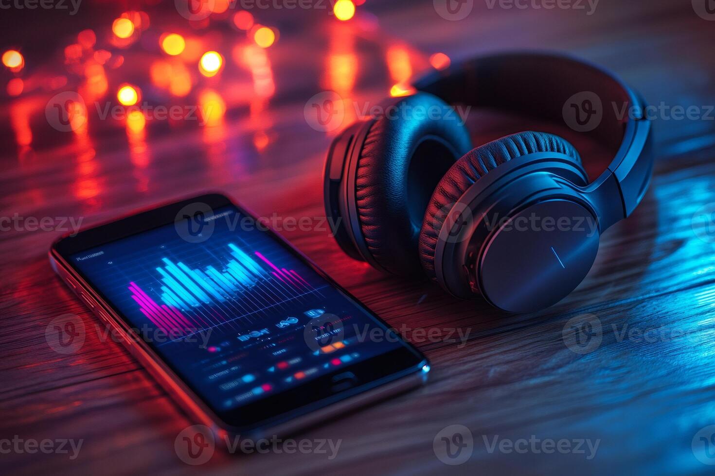 Smartphone displaying music app with headphones photo