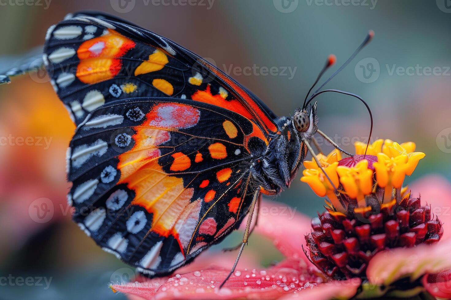 Adonis blue butterfly standing on pink flowers in a garden photo