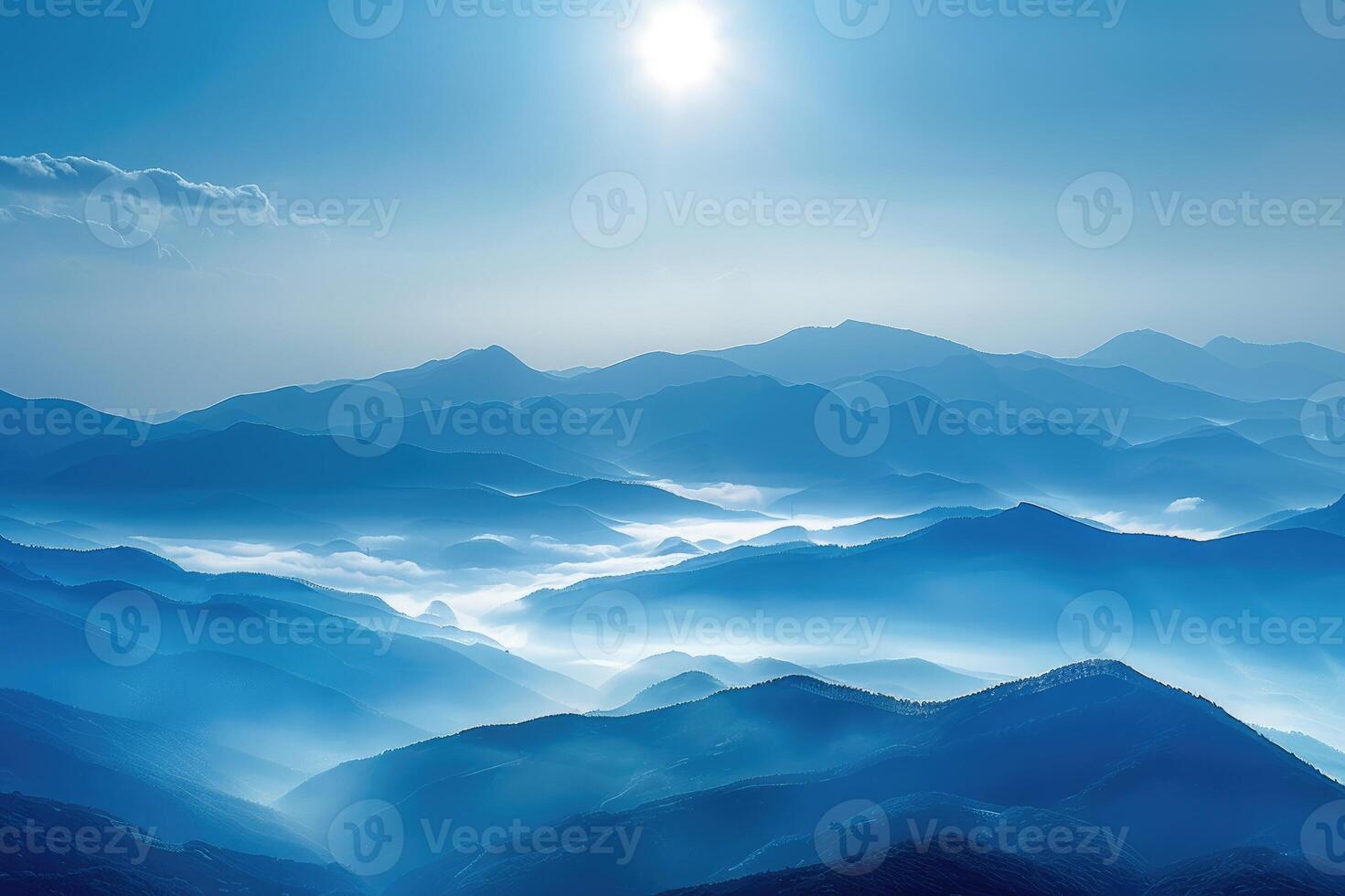 Inversion under the top of the mountain natural scenery. photo