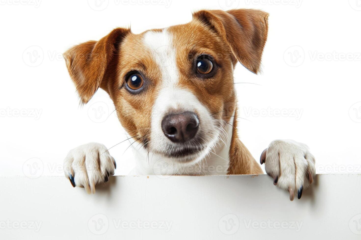 Dog Holding Blank Sign. Cute animal. photo