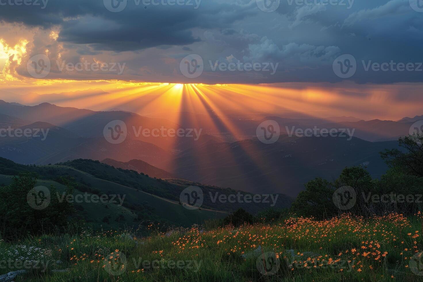 Inverse to the mountain tops and the sunset. photo