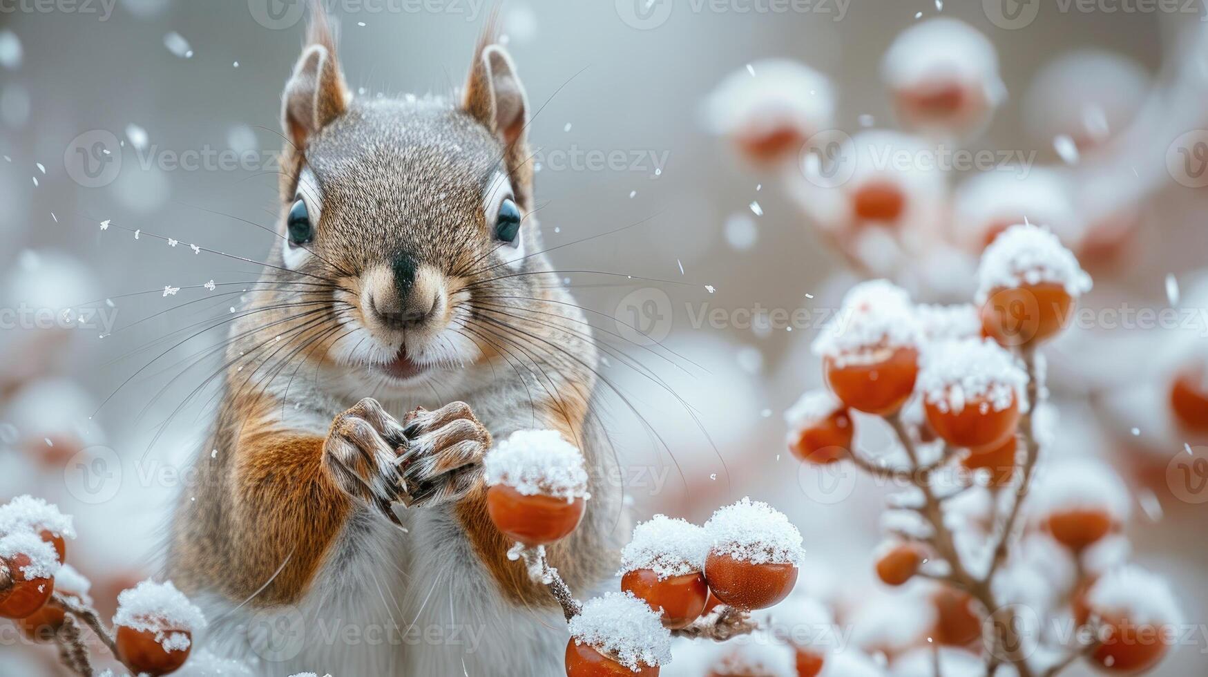 Red squirrel with a fluffy tail photo