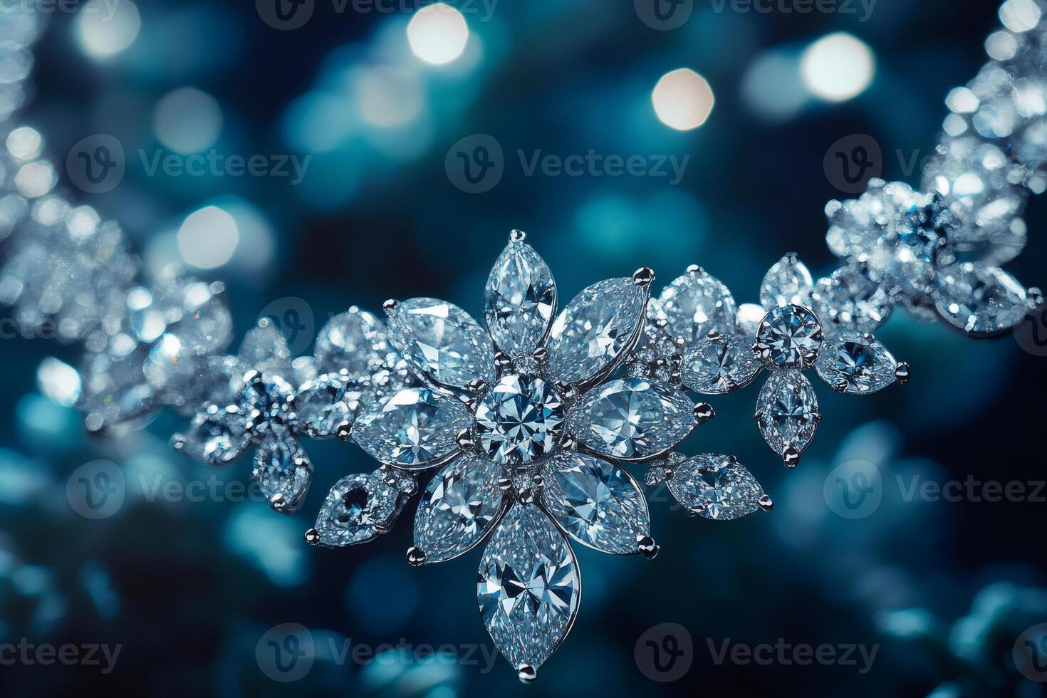 Diamond necklace sparkling on blue background luxury and elegance shining bright photo