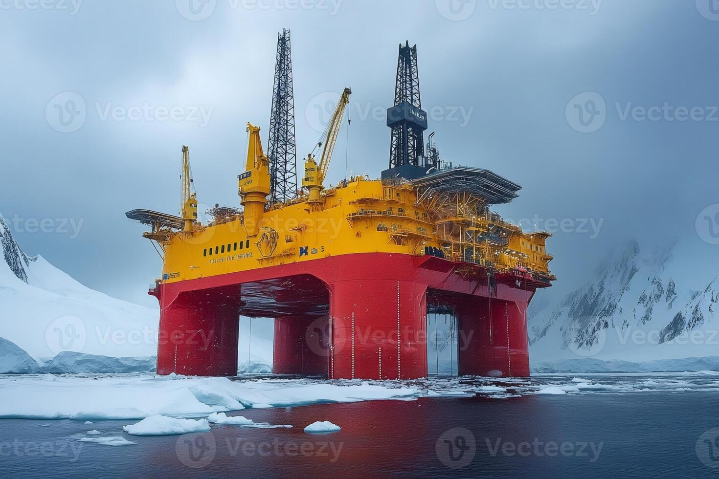 Semi-submersible platform exploring for oil and gas in arctic waters photo