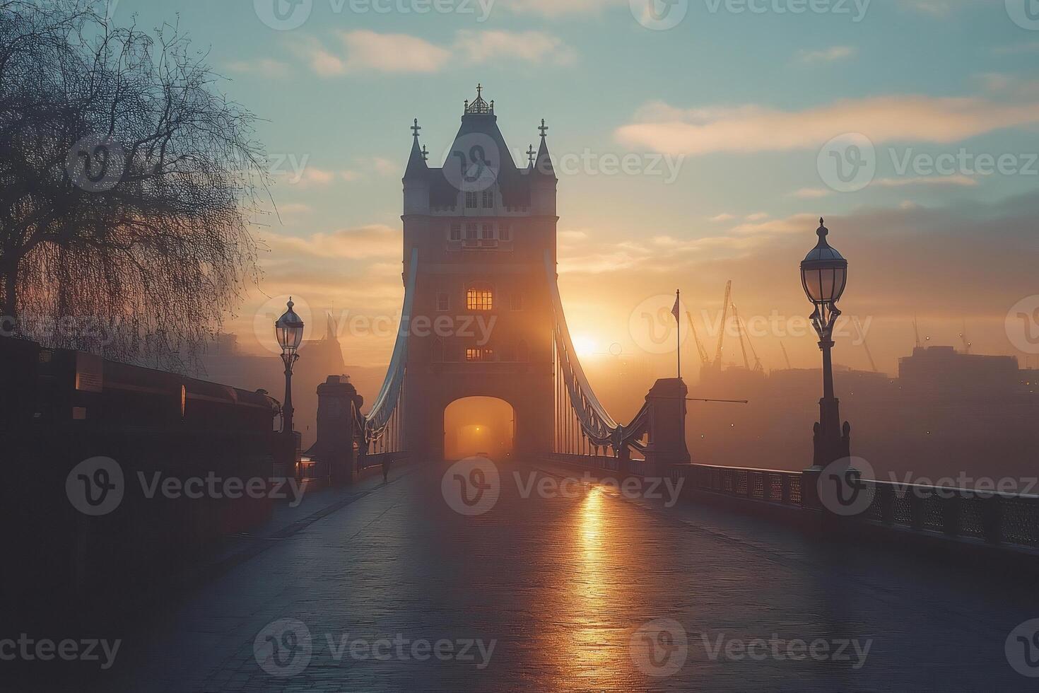 Golden sunrise illuminating tower bridge in london, england photo