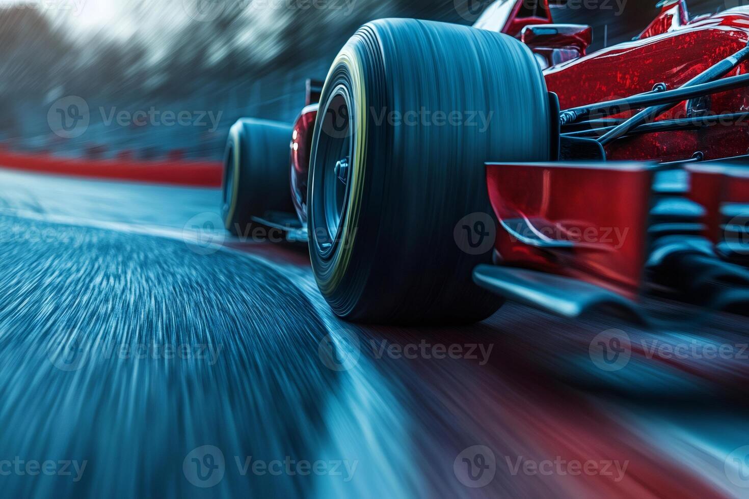 Red Formula One Car Speeding on a Racetrack photo